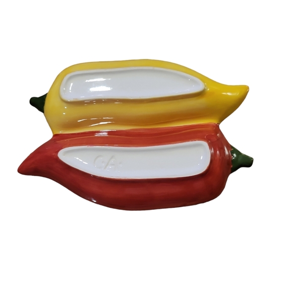 Clay Art C.A. Chili Pepper Divided Salsa Dish Fiesta Taco Tuesday - Picture 2 of 3